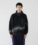 jacquard shaggy knit f/z hoodie - black