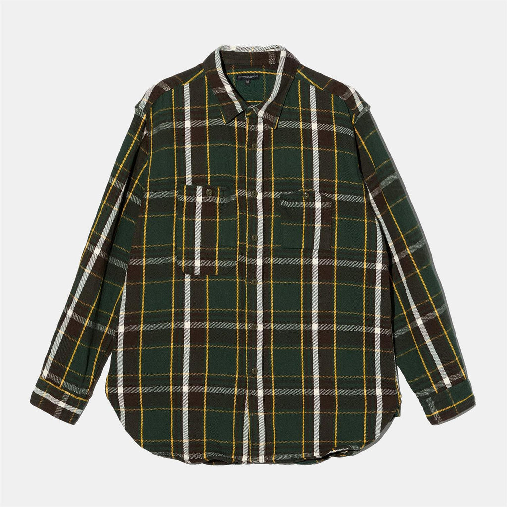 Work Shirt - Olive/Brown Cotton Heavy Twill Plaid