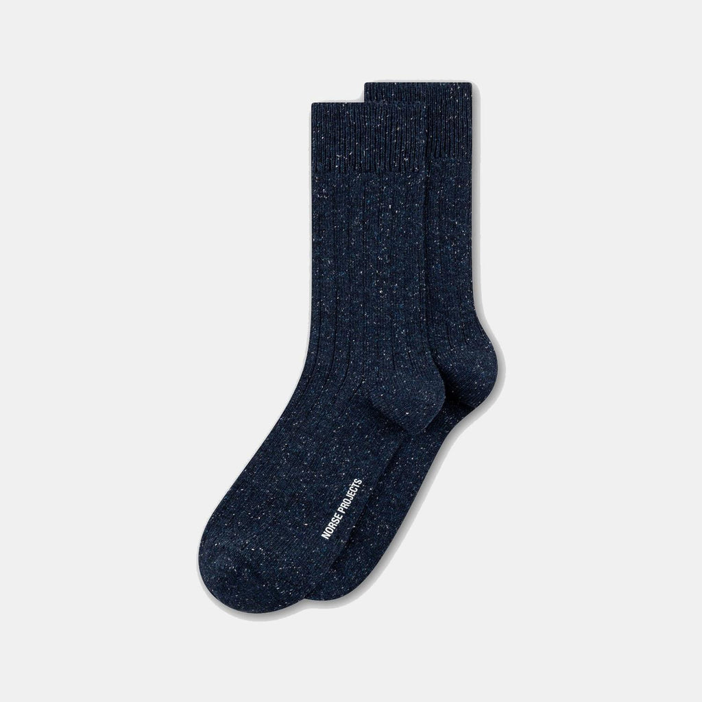 Bykle Neps Wool Rib Sock - Dark Navy