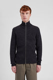 Hagen Wool Cotton Rib Full Zip Jacket - Dark Grey Melange