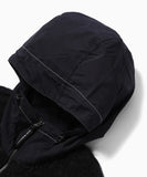 jacquard shaggy knit f/z hoodie - black