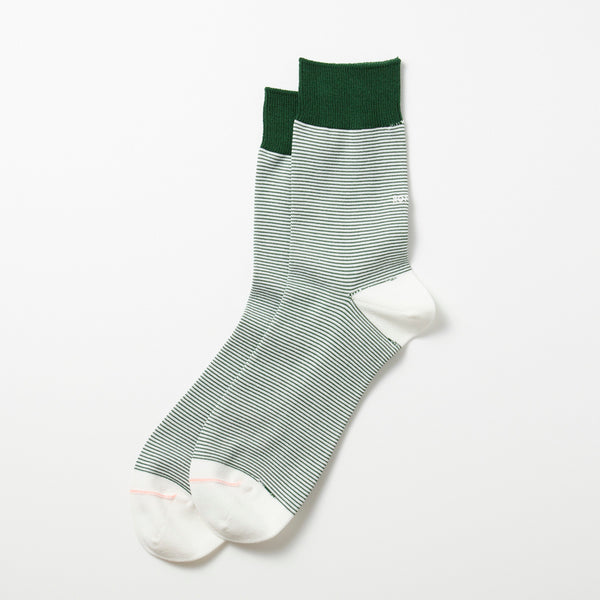 Fine Stripe Mini Crew Socks - Dark Green