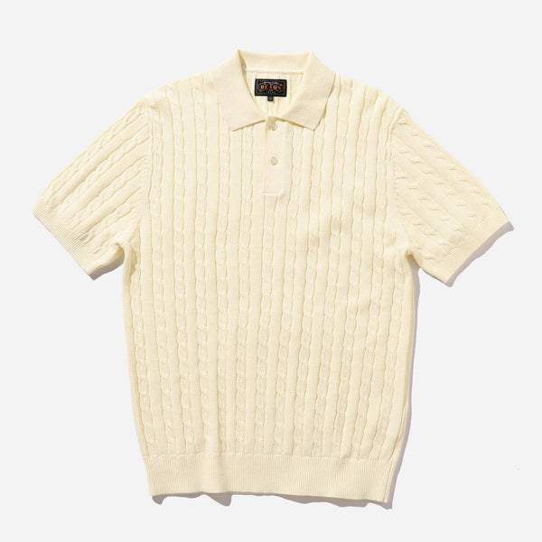 Knit Polo Cable - White