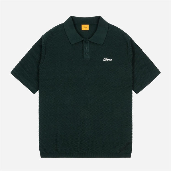 Wave Cable Knit Polo - Forest