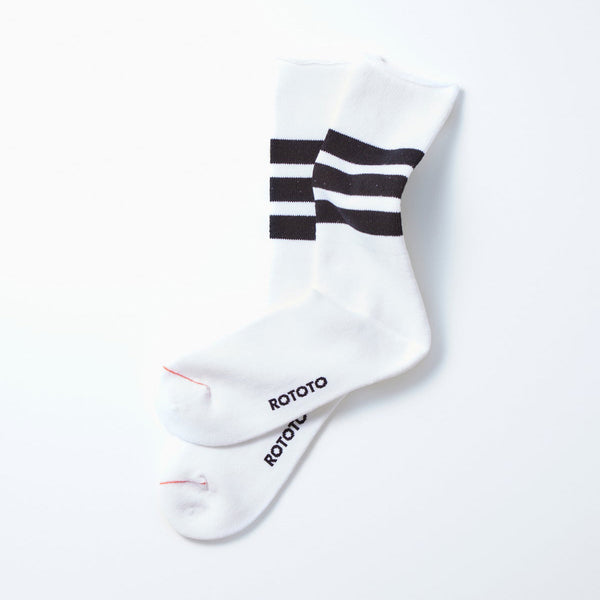 Fine Pile Striped Crew Socks - White/Black